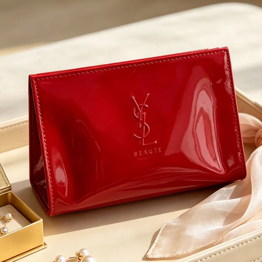 Luxury Skincare Samples - YSL Red Patent Leather Cosmetic Bag